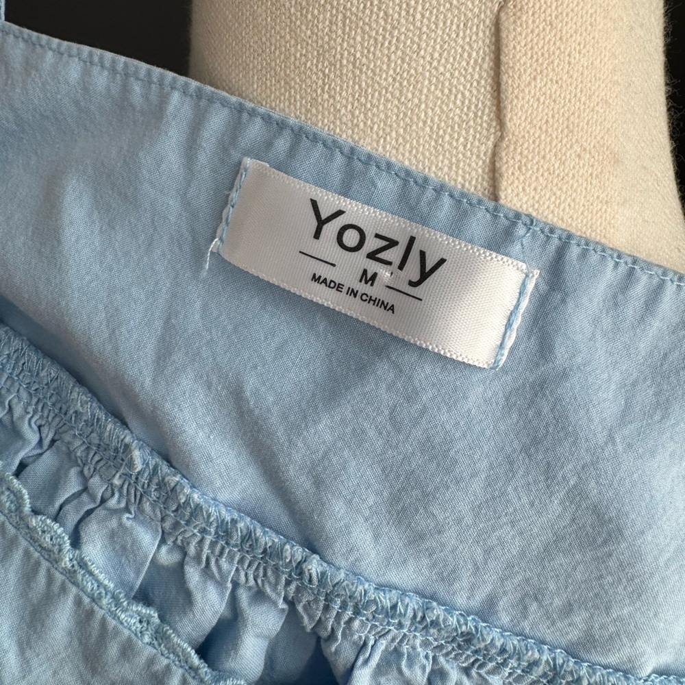 Yozly Blue Cottagecore Floral Cotton Day Dress Loungewear Nightgown Embroidered - Picture 6 of 8